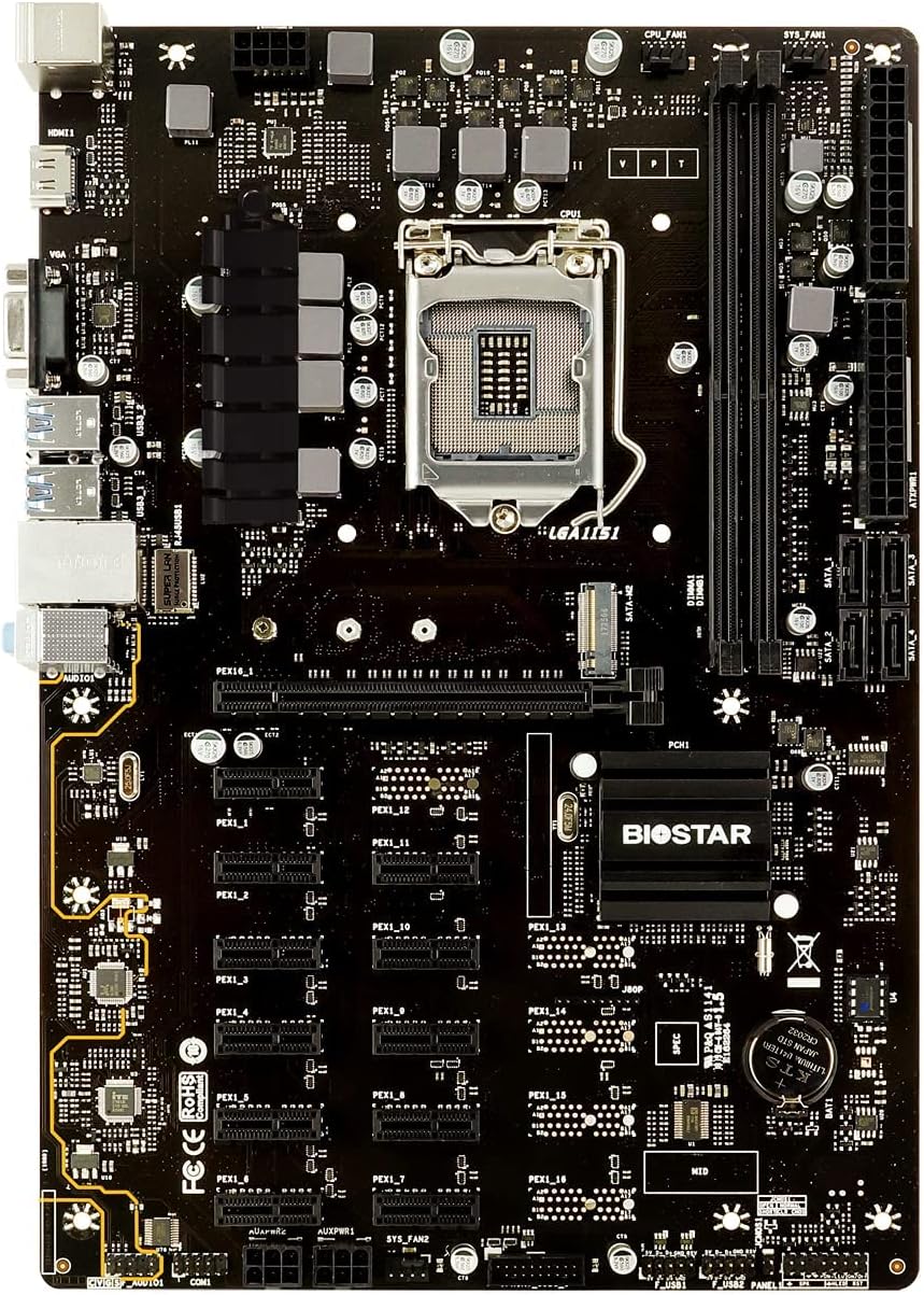 Biostar TB360-BTC PRO 2.0 Motherboard Core I7 I5 I3 Intel 8th 9th Gen LGA1151 Intel B360 Support Dual Channel DDR4 1866/ 2133/ 2400/ 2666 MHz, 12 GPU Mining Motherboard Upgraded Model