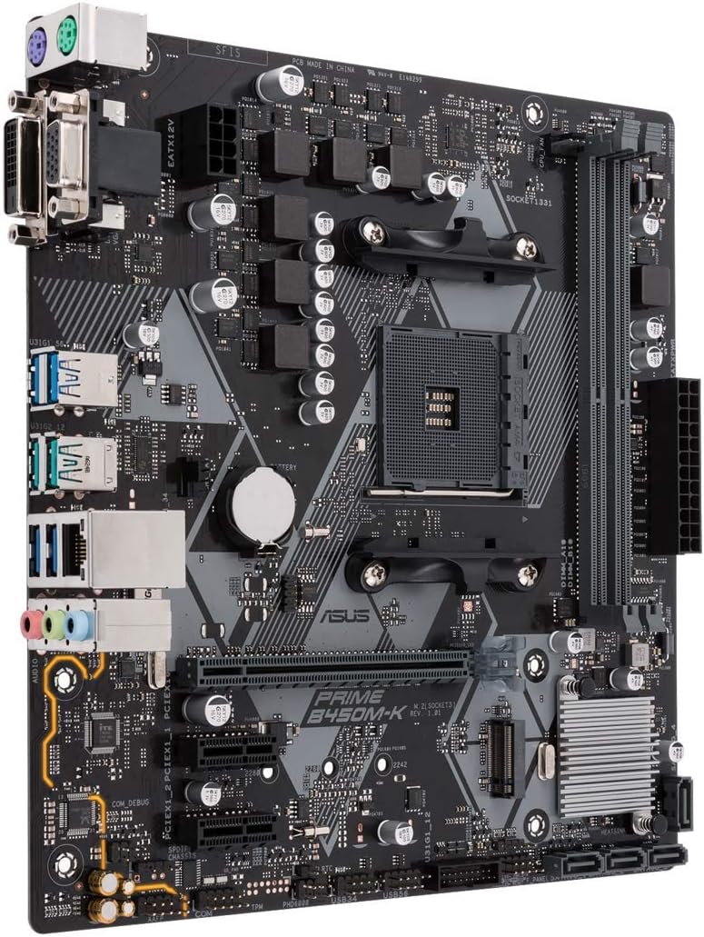 Asus Prime B450M-K AMD AM4 MATX Motherboard With LED Lighting, DDR4 3200MHz, M.2, SATA 6Gbps And USB 3.1 Gen 2