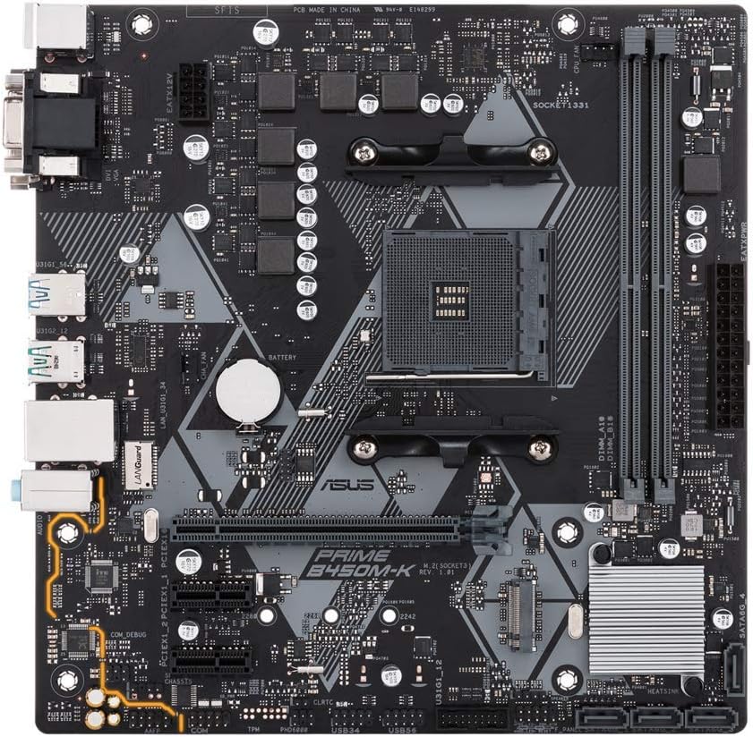 Asus Prime B450M-K AMD AM4 MATX Motherboard With LED Lighting, DDR4 3200MHz, M.2, SATA 6Gbps And USB 3.1 Gen 2