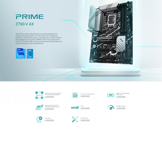 ASUS PRIME Z790-V AX Motherboard DDR5 LGA1700 Intel Core 14th 13th 12th Gen Processors , 4 X DIMM Slots , PCIe 5.0 Connectivity , Two-Way AI Noise Cancellation , Addressable Gen 2 Headers- 90MB1HF0-MVAAY0